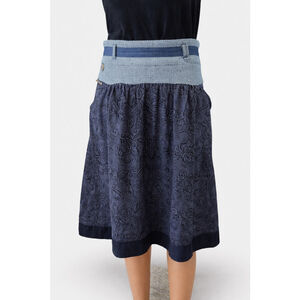 Mismash Textured Floral Midi Skirt Blue A-Line Side Zip Small Pockets